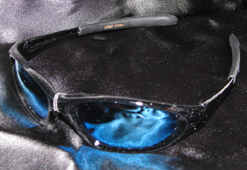 Mirror sunglasses with black frames.