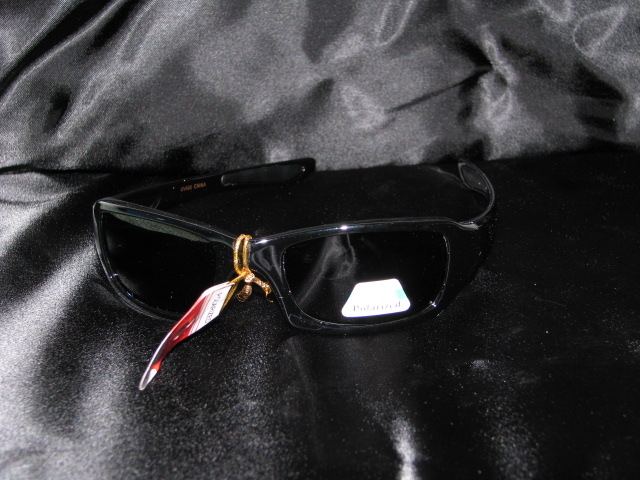 Front view of black sunglasses.