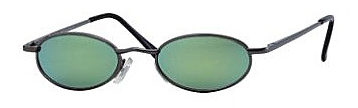 Metal oval shaped sunglasses with green mirror lens.